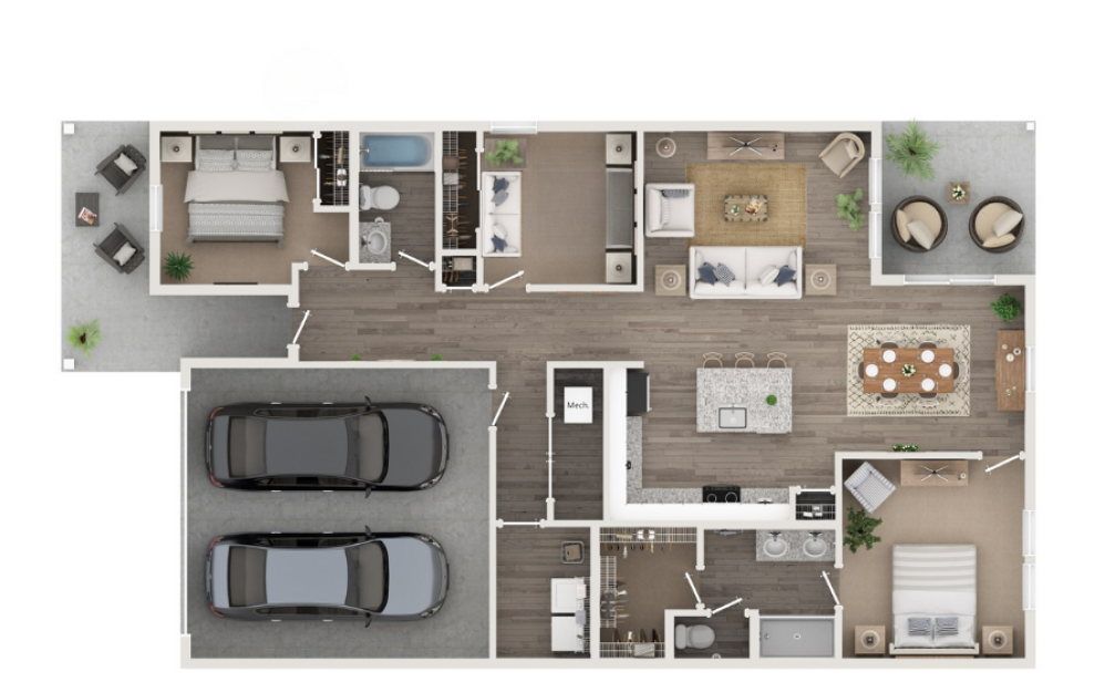 Arden - 2 bedroom floorplan layout with 2 bathrooms and 1428 square feet
